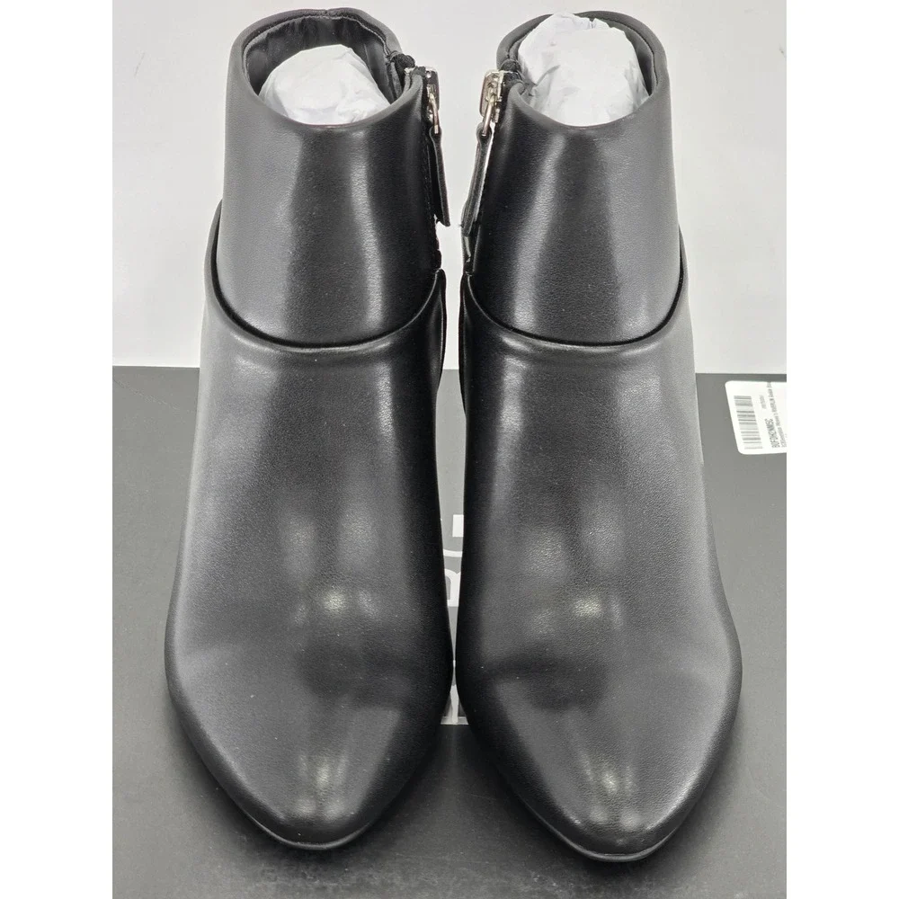 BCBG Riverlin Ankle Boots Women 5.5 Black Faux Leather Pointed Toe Heel - New